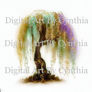 Weeping Willow Tree Digital Download Image Weeping Willow Digital Fantasy Nature Print Wedding Invitations Cards Clip Art Commercial JPG PNG