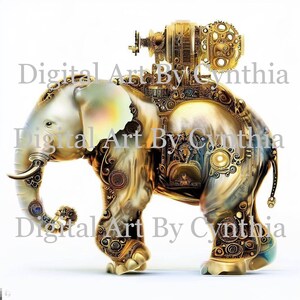 Steampunk Elephant Digital Download Digital Elephant Image Download Print Steampunk Cards Stationary Elephant Clip Art Commercial JPG PNG