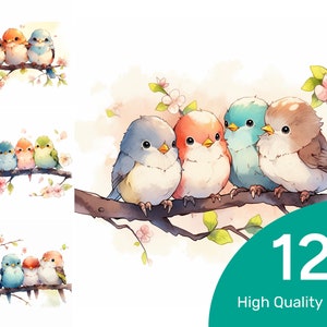 Cute Birds Clipart - 12 High Quality PNG Watercolor Clipart Digital Download Print Card Making Printable Digital Paper