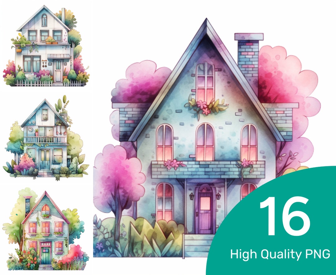 Watercolor House Clipart 16 High Quality PNG Watercolor Clipart Digital ...