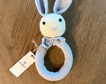 Crochet Bunny Baby Rattle/Handmade Cotton Amigurumi Toy
