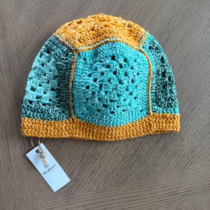 Handmade Crochet Granny Square Beanie – Colorful Winter Hat – Boho Festival Cap