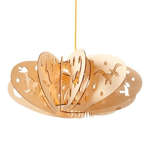 Hanging lamp made of birch wood, dino motif. Delivered assembled.