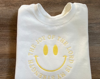 Embroidered Christian Sweatshirt | The Joy Of The Lord | Scripture Crewneck | Faith-Based Christian Apparel