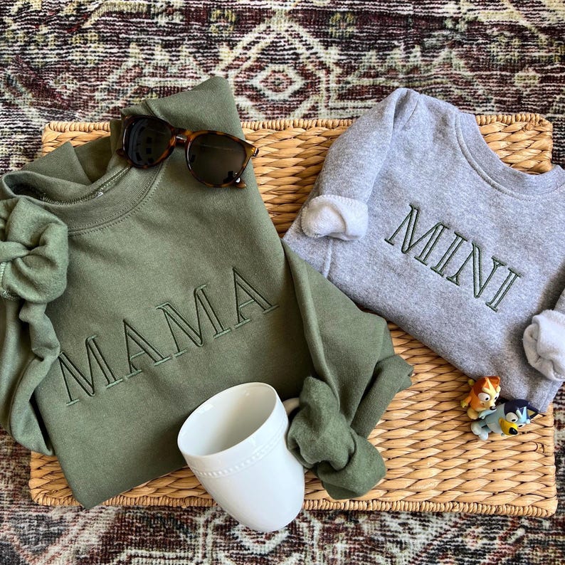 Personalized Mama Mini Matching Sweatshirt Set | Embroidered Mom ...