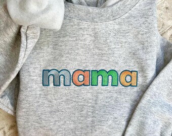 Colorful Embroidered Mama Sweatshirt | Fun Mom Gift | Cozy Crewneck