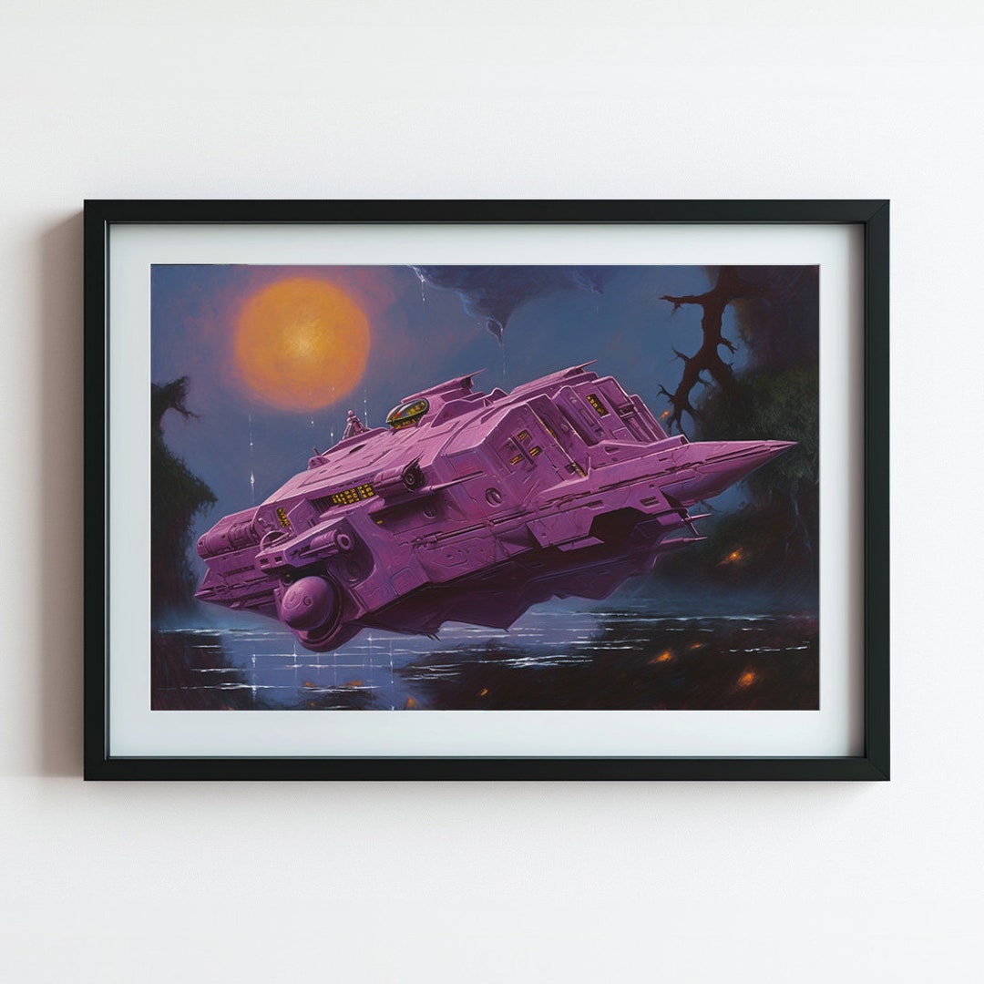 Framed Spaceship Wall Art Print, 70s Scifi Illustration, Retro