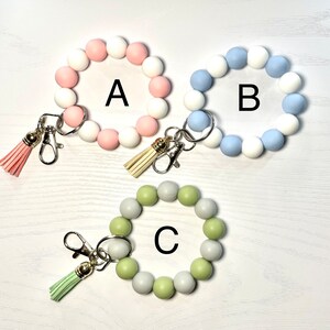 Silicone Bead Wristlet Keychain/ Rubber Bead Keychain/ Bracelet Keychain with Leather Tassel Key Ring