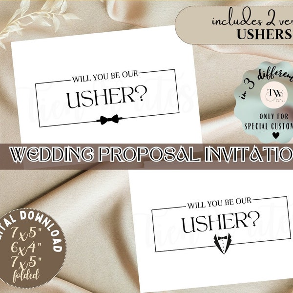 Usher Proposal Cards | Will you be our Usher invitation, DIY Wedding card, Printable gift, DIGITAL download, Minimalist Modern Wedding