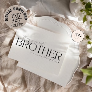 A mi hermano en mi tarjeta del día de la boda, tarjeta de nota de agradecimiento de la boda, tarjeta familiar, descarga instantánea, imprimible, boda DIY, horizontal, 7x5