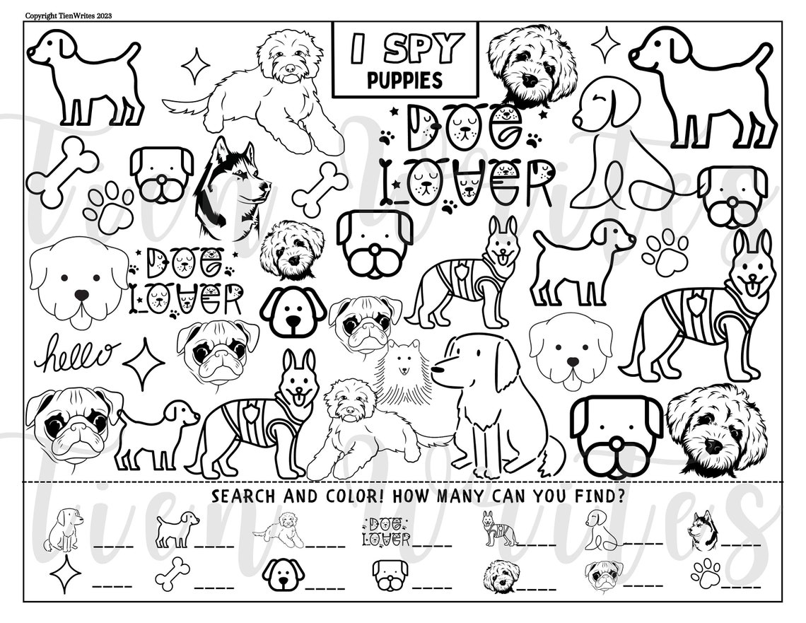 I Spy Puppies Dogs Printable Spy Games for Kids, I Spy Game Dogs Sheet