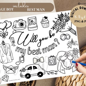 ¿Serás mi padrino / Páginas para colorear de boda DIGITAL, Imprimible Serás mi paje, Regalos para niños, Propuesta de fiesta de boda, Instantáneo