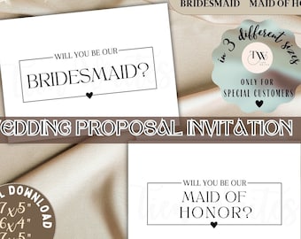 Bridesmaid & Maid of Honor Proposal Cards | Will you be our Bridesmaid, Maid of Honor, DIY Wedding card, Printable gift, DIGITAL download