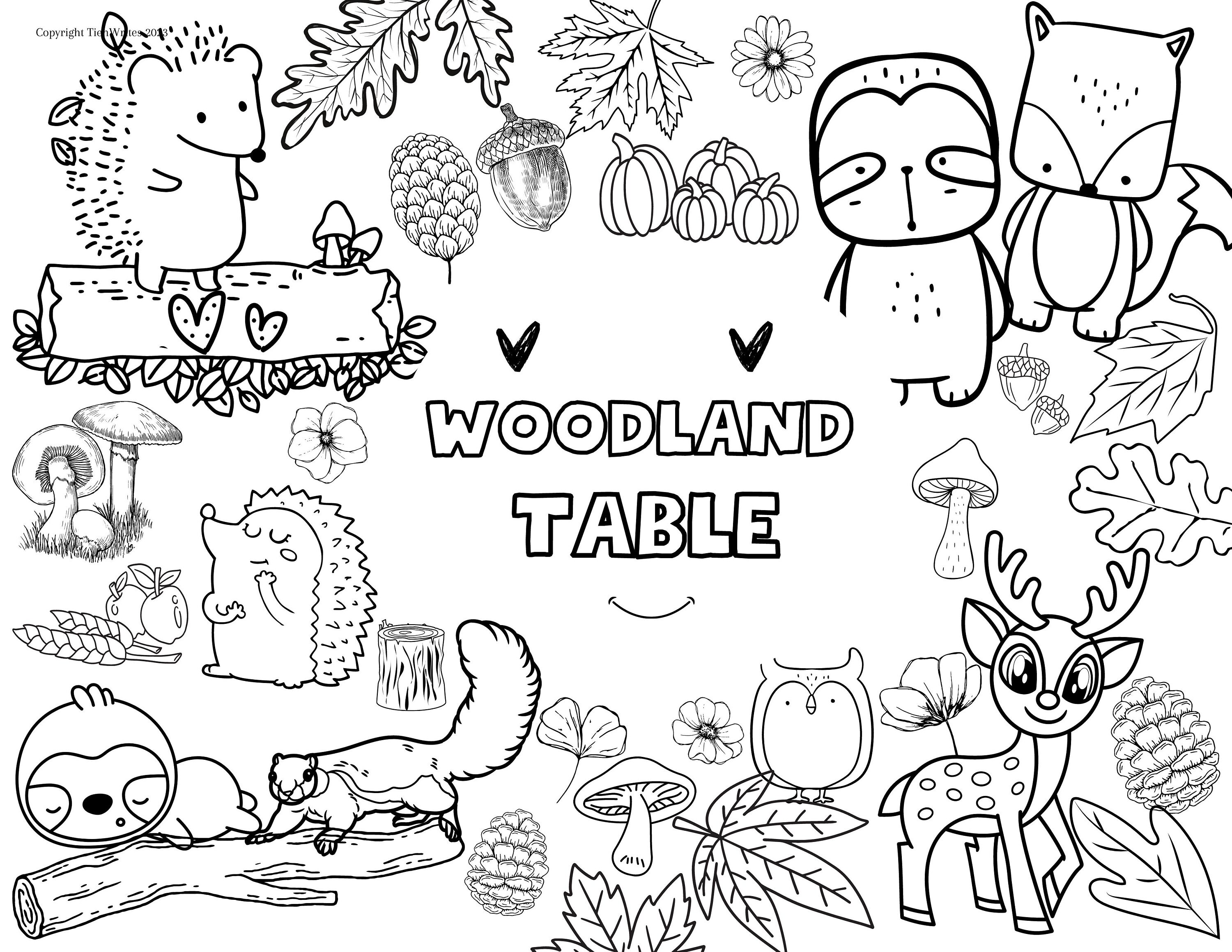 Woodland Animals Coloring Placemat Birthday | Wedding Table Numbers ...