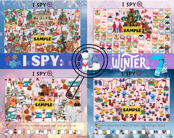 I Spy Winter Printable | Spy Games Kids, Winter, Christmas, New Year Sheets, Spy Kids Games activity, Look and Find, Counting Printable PDF