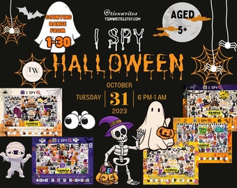 I Spy Halloween Printable | Spy Games Kids, Halloween, Autumn Fall Sheets, Spy Kids Games Activity, Look and Find, Counting Printable PDF