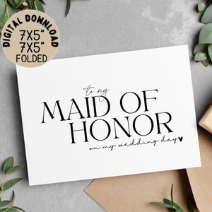 A mi dama de honor el día de mi boda / Tarjeta de nota de agradecimiento de boda, ¿Serás nuestra dama de honor, niña de las flores, boda moderna de bricolaje, tarjeta 5x7?