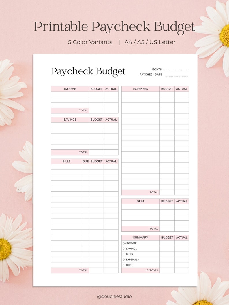Printable Paycheck Budget Overview Template Budget Planner Budget
