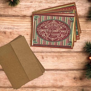 Vintage Santa Christmas Cards Set of 10 | A2 Size Retro Holiday Greeting Cards with Santa Claus Illustrations