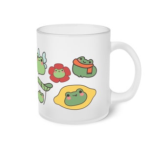 Lustige Frosch-Mattglas-Tasse Niedliche Kröten Cartoon Cottagecore Pilze Natur Geschenk Frosch mit Erdbeere Eiskaffeetasse Hipster Bild 5