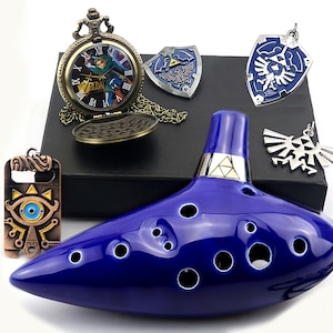 Hand-decorated Ceramic Zelda Ocarina Daisy Vine Design 