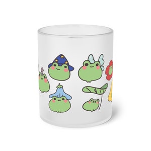Lustige Frosch-Mattglas-Tasse Niedliche Kröten Cartoon Cottagecore Pilze Natur Geschenk Frosch mit Erdbeere Eiskaffeetasse Hipster Bild 4