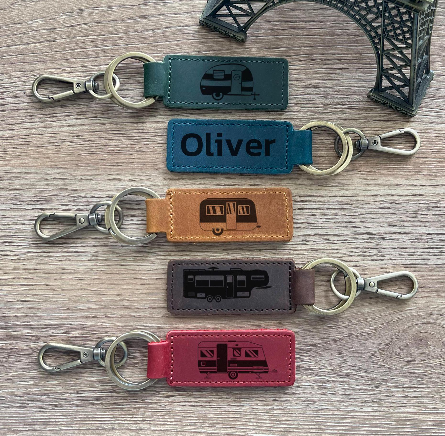 Personalized Genuine Leather Kerychain, Camper Gift, RV Gift, Travel ...