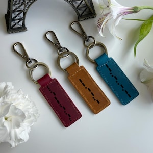 Personalised Morse Code Genuine Leather Keychain, Unique Custom Morse Code, Secret Message, Keyring Key, Custom Name Gift