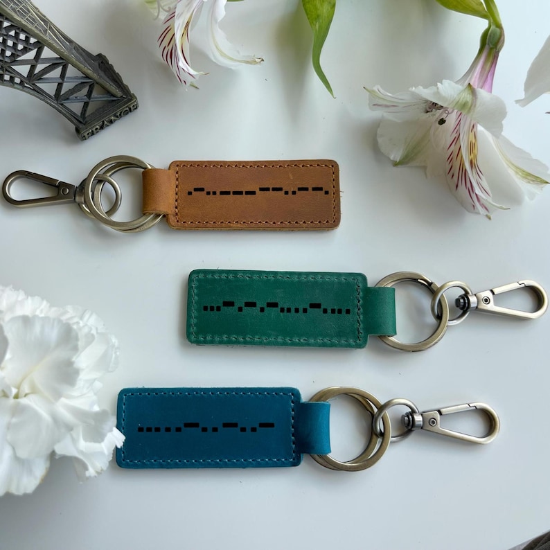 Personalised Morse Code Genuine Leather Keychain, Unique Custom Morse ...