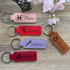 Zodiac Leather Keychain, Astrology birthday Gifts, Aries Tauruis Gemini Canver Leo Virgo Libra Scorpio Sagittarius Capricorn Aquarius Pisces