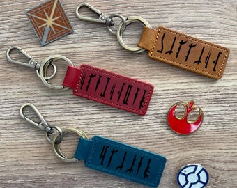 Personalized Genuine Leather Keychain, Custom Mando (Star Wars Mandalorian Alphabet) Name Keychain, Inspired Keychain Gift, Star Wars Fans