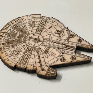 Millennium Falcon Coaster, Laser Engraved Wood, Fan Art, Home Decor, Geek Gift, Handmade Supplt, Iconic Movie