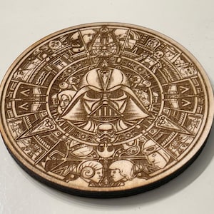 Star Wars Darth Vader Coaster, Laser Engraved Wood, Fan Art, Home Decor, Geek Gift, Handmade Supplt, Sci Fi, Star Wars Fan, Iconic Movie
