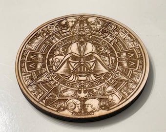 Star Wars Darth Vader Coaster, Laser Engraved Wood, Fan Art, Home Decor, Geek Gift, Handmade Supplt, Sci Fi, Star Wars Fan, Iconic Movie