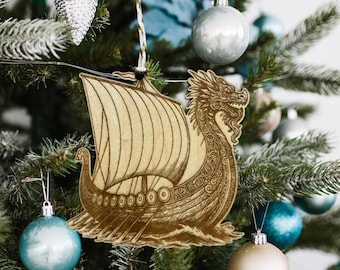 Viking Ship Wooden Christmas Ornament,  Christmas Tree Decoration, Viking Boat, Viking Ornament, Viking Decor
