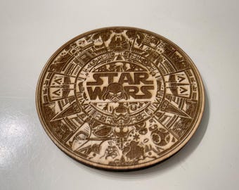 Star Wars Coaster, Laser Engraved Wood, Fan Art, Home Decor, Geek Gift, Handmade Supplt, Sci Fi,  Iconic Movie
