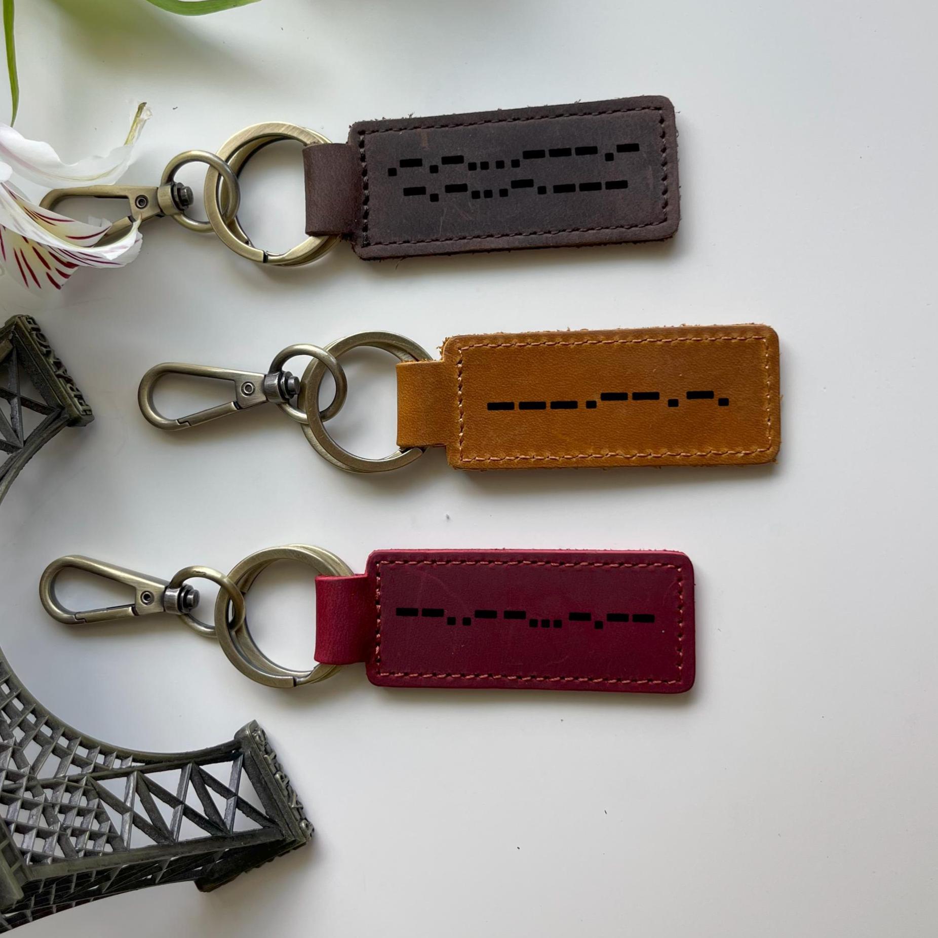Personalised Morse Code Genuine Leather Keychain, Unique Custom Morse ...
