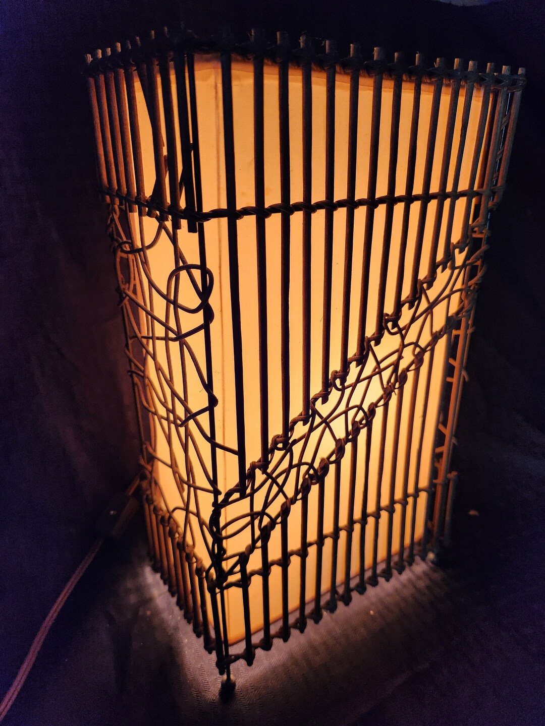 Style A MCM Vintage Side Table Lamp Woven Wooden Metal Framed Etsy