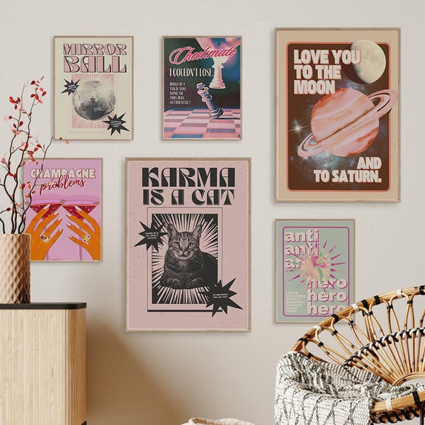 Set of 6 Taylor Oil Painting Print Bestseller Gallery Poster Trendy Bar Wall Art Canvas Poster Retro GirlDorm Room Fashion Decor