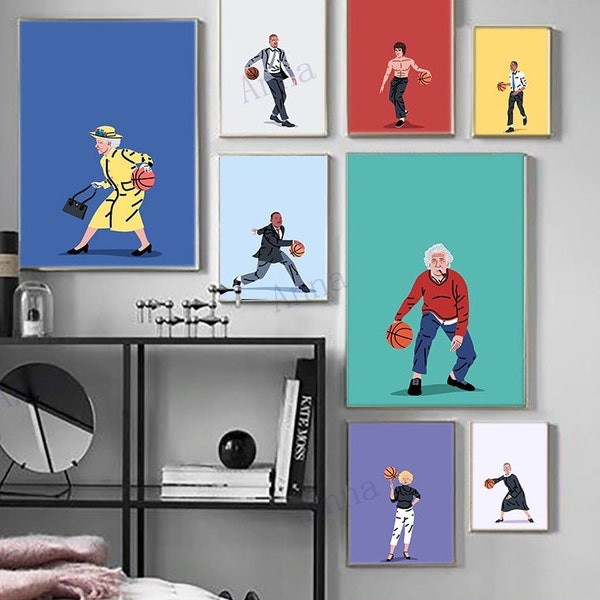 Célébrité Einstein jouer au basket nordique affiche mur Art toile peinture mur photos pour salon décor à la maison sans cadre