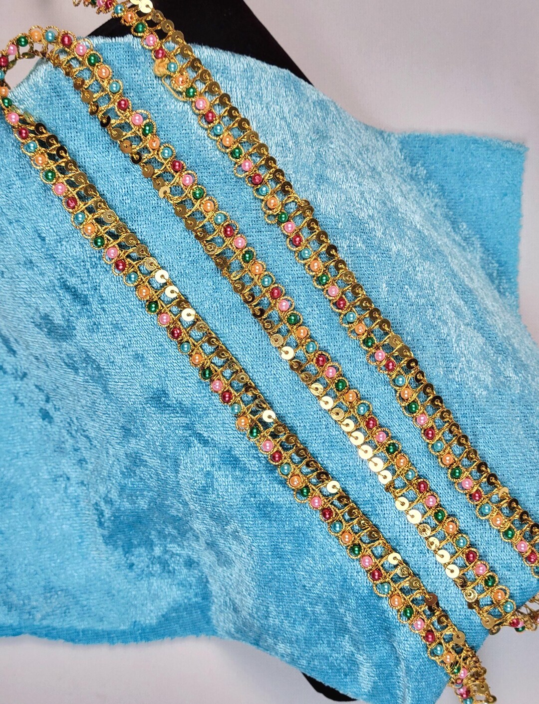 Metallic Gold Gimp With Sequins and Multi Colored Beads, Vintage - Etsy