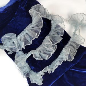 Silber/Grau Organza Band mit Rüschen, Vintage