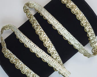 Cream Gimp Braid with Metallic Gold and Green Cording, Vintage
