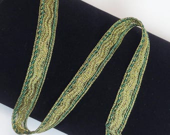 Braided Gimp Trim, Antique Gold and Green, Vintage