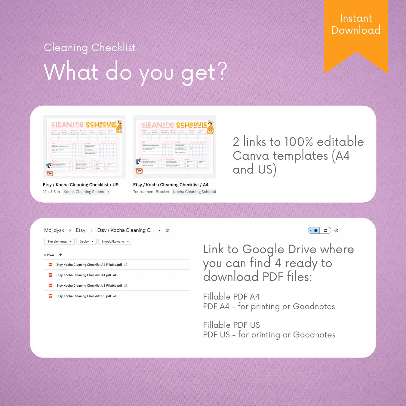 Printable Cleaning Checklist Template, Digital Weekly Cleaning Planner ...