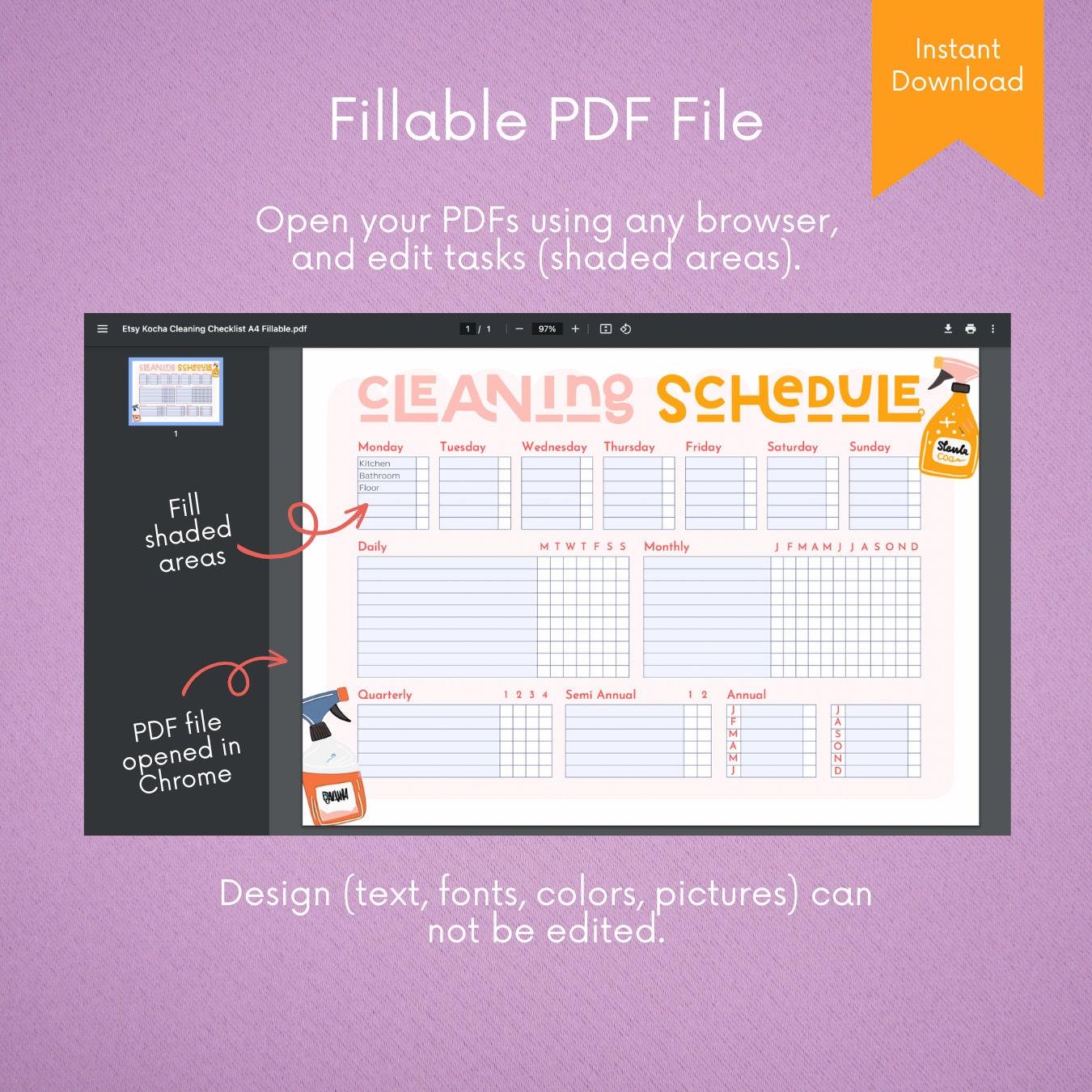 Printable Cleaning Checklist Template, Digital Weekly Cleaning Planner ...