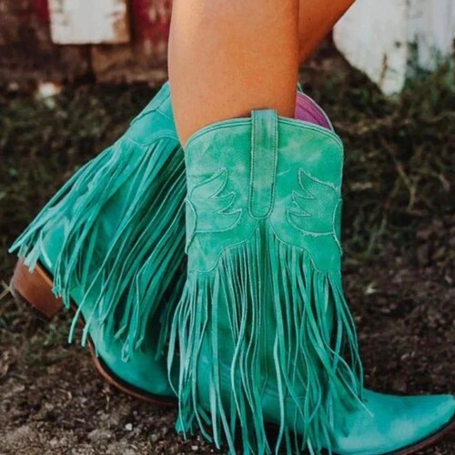 White Cowboy Western Boots Embroidered Pull on Boots Knee Etsy