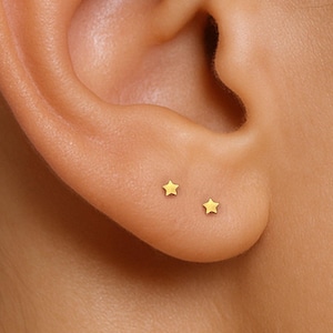 Titanio G23 • Piccolo orecchino a stella • Piccolo orecchino a bottone • Orecchino minimalista • Delicato orecchino a bottone
