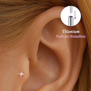 20G/18G/16G Cz star Push pin theadless Labret • Cartilage Earring • Tragus • Conch Stud • Cartilage Stud • Flat back Labret •Titanium