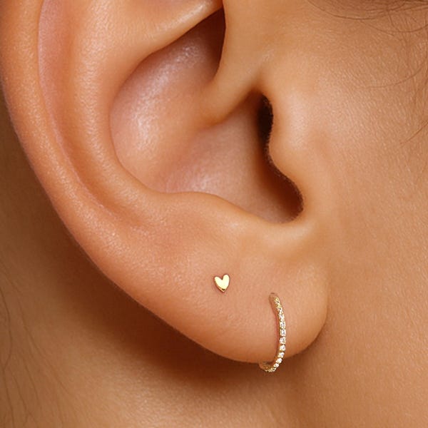 G23 Titanium  • Tiny Heart Stud • Tiny ball Stud Earring • Minimalist Earring • Dainty Stud Earring